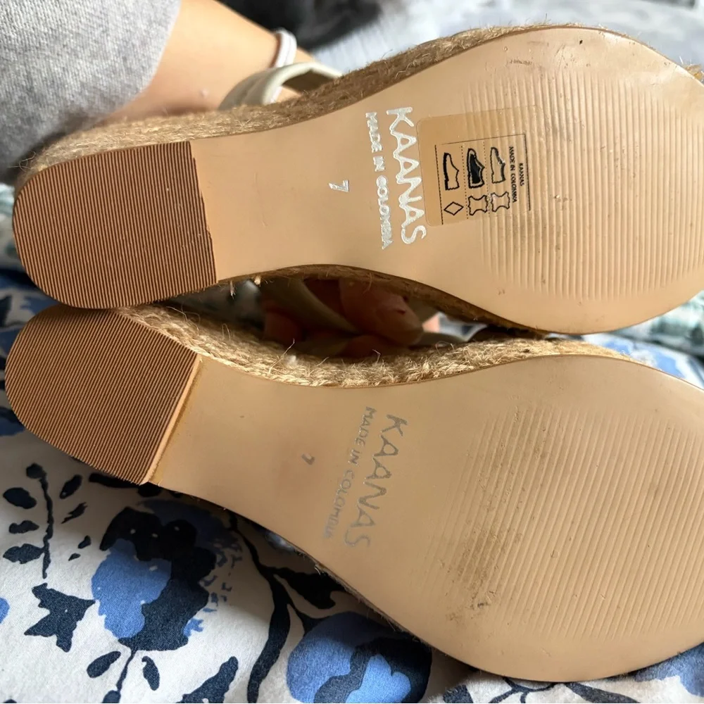 Kaanas Cream Woven Espadrille Wedge Sandals